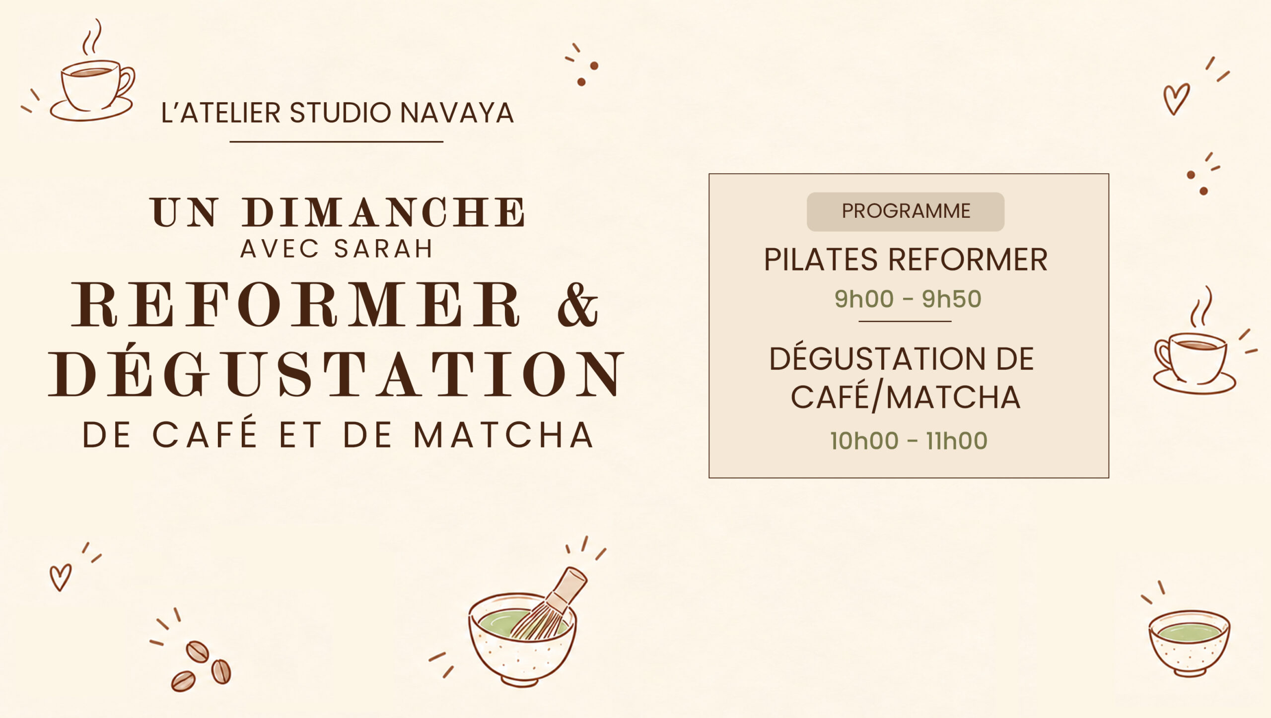 REFORMER & DÉGUSTATION DE CAFÉ ET DE MATCHA DIMANCHE 25 OCTOBRE studio premium chaleureux